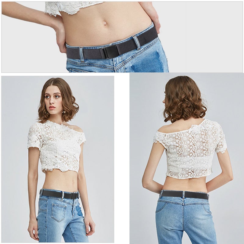 JASGOOD No Show Stretch Belt for Women Easily Adjustable Elastic Flat Buckle Belt - Image 3